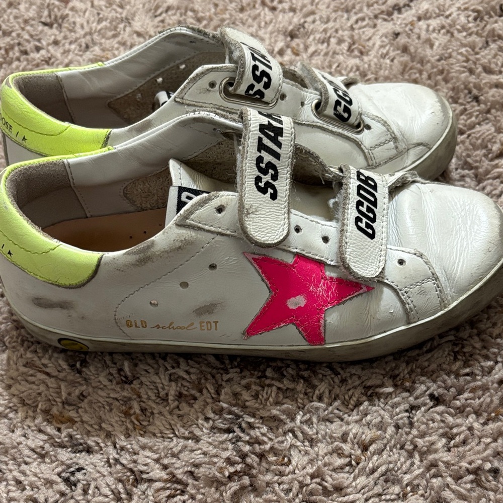 Golden Goose Kids White Sneakers with Pink Star and Neon Accents